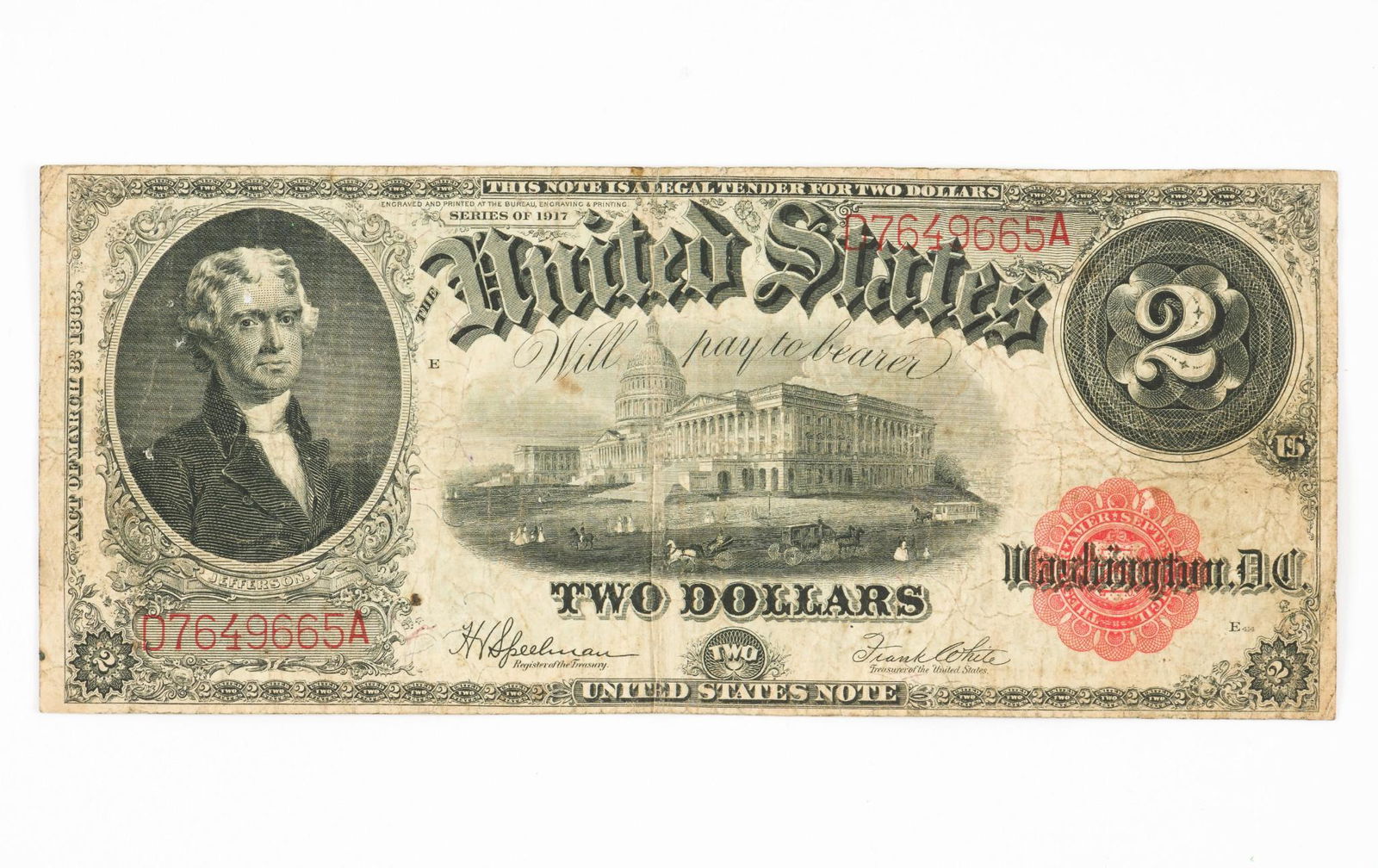 1917 $2 Jefferson Legal Tender Currency Note (1 of 2)