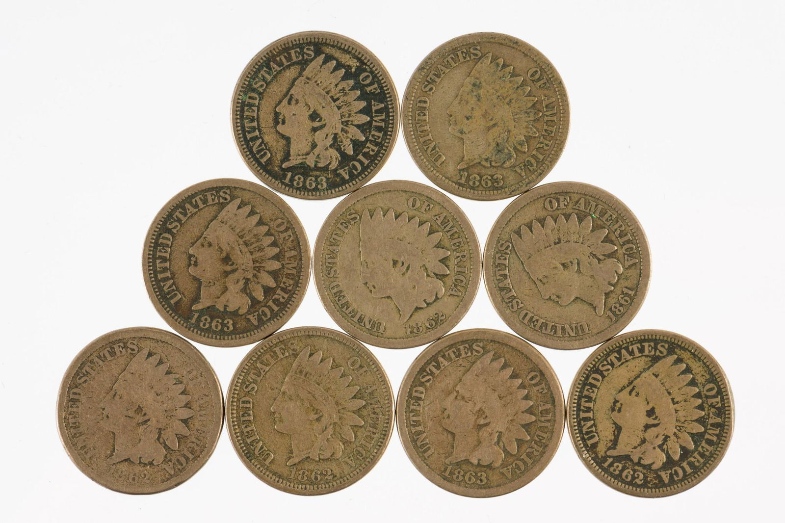 9 Indian Copper Nickel Cents (1 of 2)