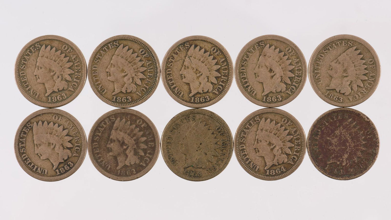 10 Indian Copper Nickel Cents Incl 1862 (1 of 2)