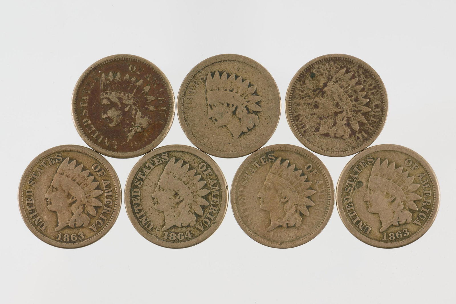 7 Indian Copper Nickel Cents Incl 1864 (1 of 2)