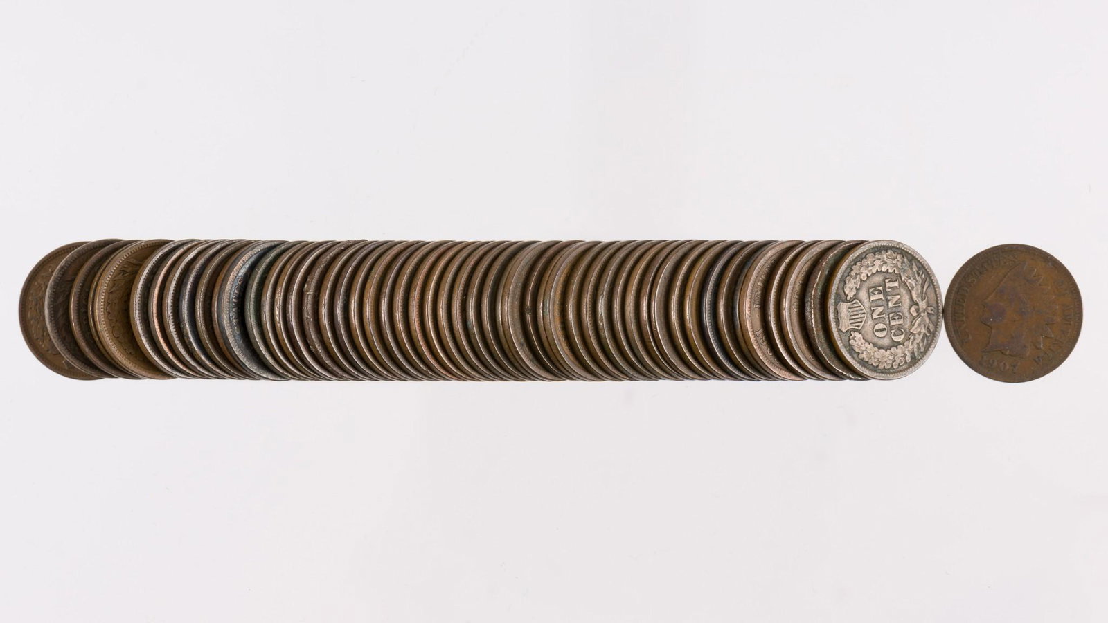 52 Indian Head Cents (1883 - 1909): About good to very good. KE. IMPORTANT: Before bidding, please read the terms and conditions. When you registered for the auction you agreed to these terms and will be required to comply with them.