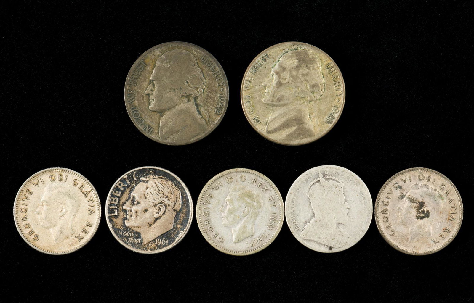 7 Silver Coins Incl 2 War Nickels (1 of 2)