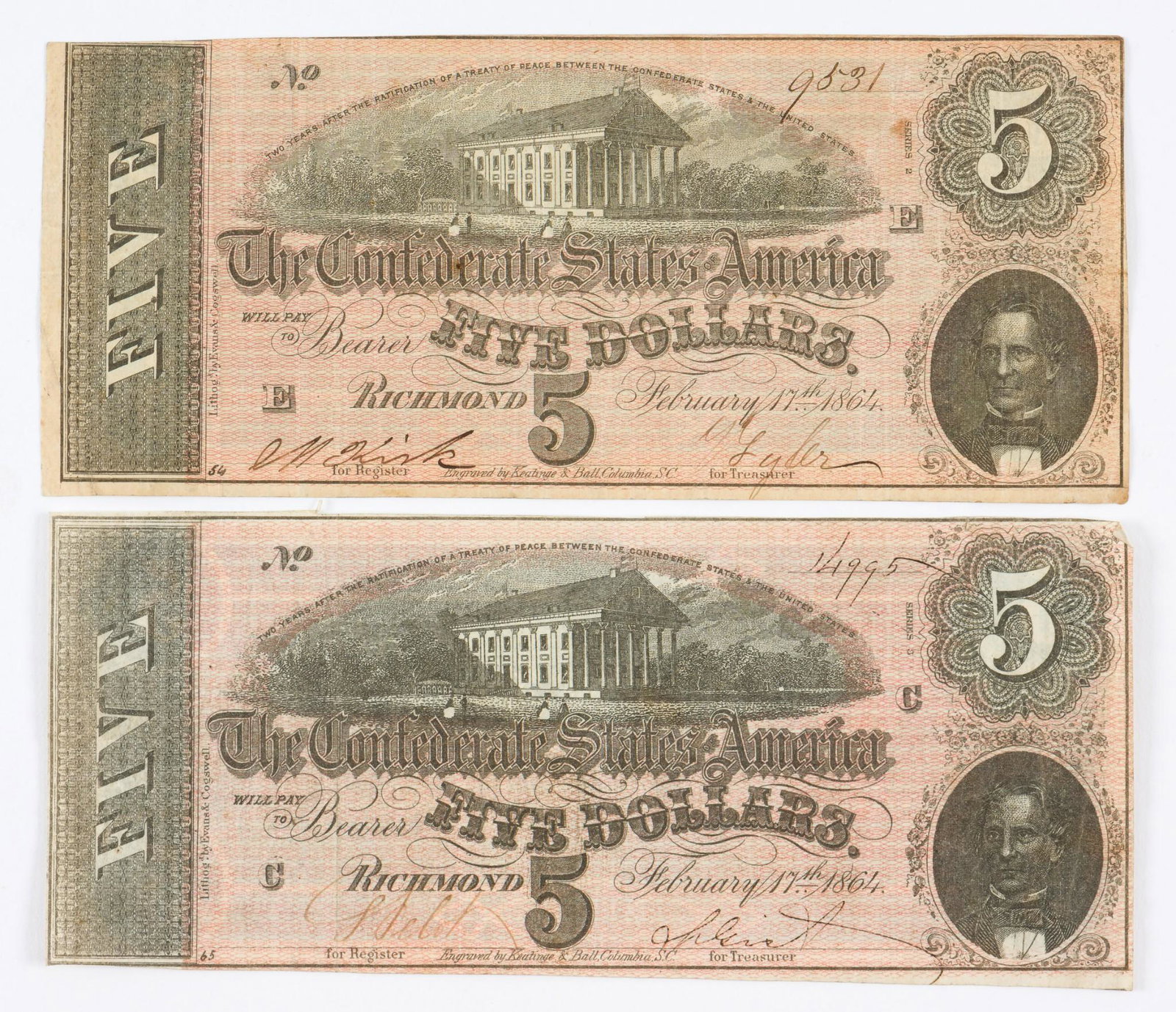 2 $5 Confederate Currency Notes (1 of 5)