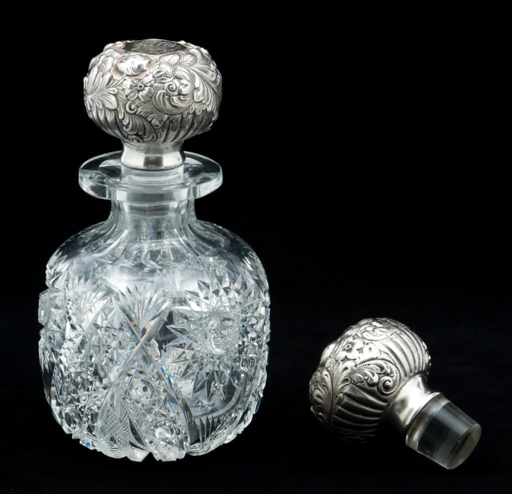 Cut Crystal Decanter w/ 2 Gorham Sterling Stoppers (1 of 5)