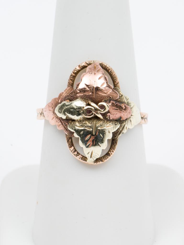 10K & Gold Filled Leaf Ring: Size 7.5. 2/3" wide. MH. IMPORTANT: Before bidding, please read the terms and conditions. When you registered for the auction you agreed to these terms and will be required to comply with them.