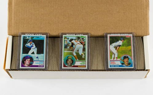 1983 Topps Baseball Card Complete Set: DESCRIPTION: Includes three rookie cards: Sandberg #83, Gwynn #482 and Boggs #498. CONDITION: Near mint to mint. KE.IMPORTANT: Before bidding, please read the terms and conditions. When you registered