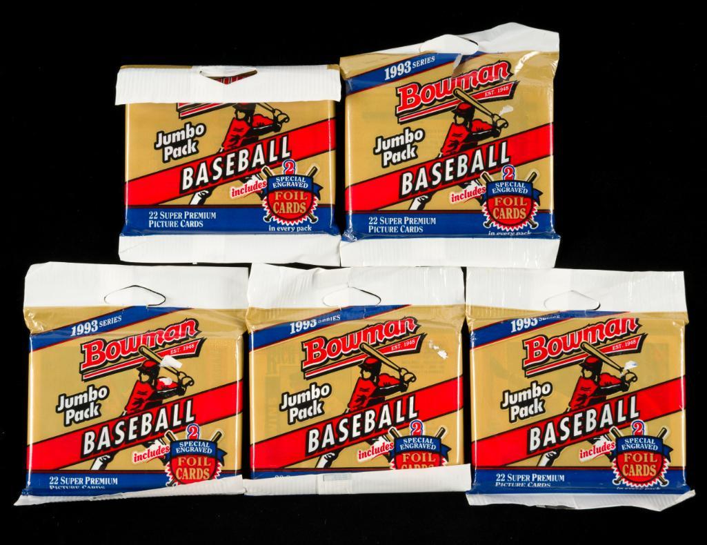 5 1993 Bowman Baseball Unopened Jumbo Packs (1 of 2)