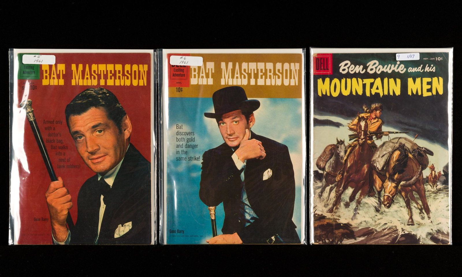 49 Gold and Silver Age Western Comics Incl Bonanza & Others: Dell, Gold Key, Charlton Comics and others. Includes Bill Elliott, Bonanza, Buck Jones, Daniel Boone, Gun Fighters, White Eagle, Judge Colt, The Law Man, and others. All early 1950s-late 1960s. Good o