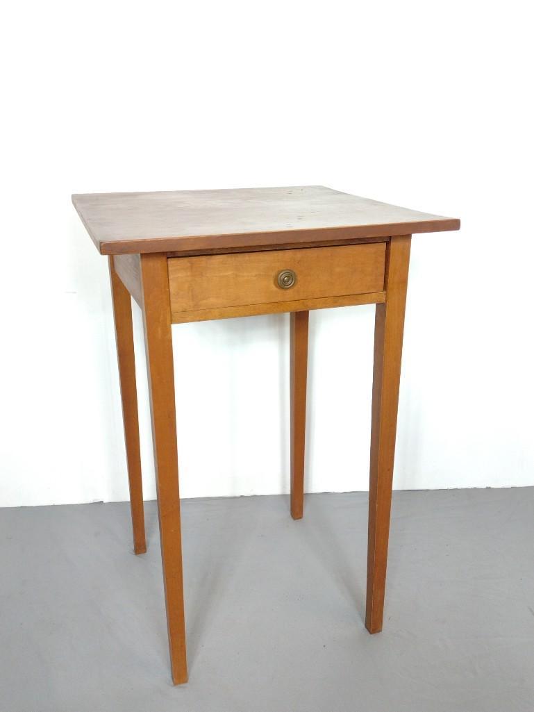 Single Drawer Work Table: 18-1/2" wide X 18-1/2" deep X 28-1/2" high. MG. IMPORTANT: Before bidding, please read the terms and conditions. When you registered for the auction you agreed to these terms and will be required to c
