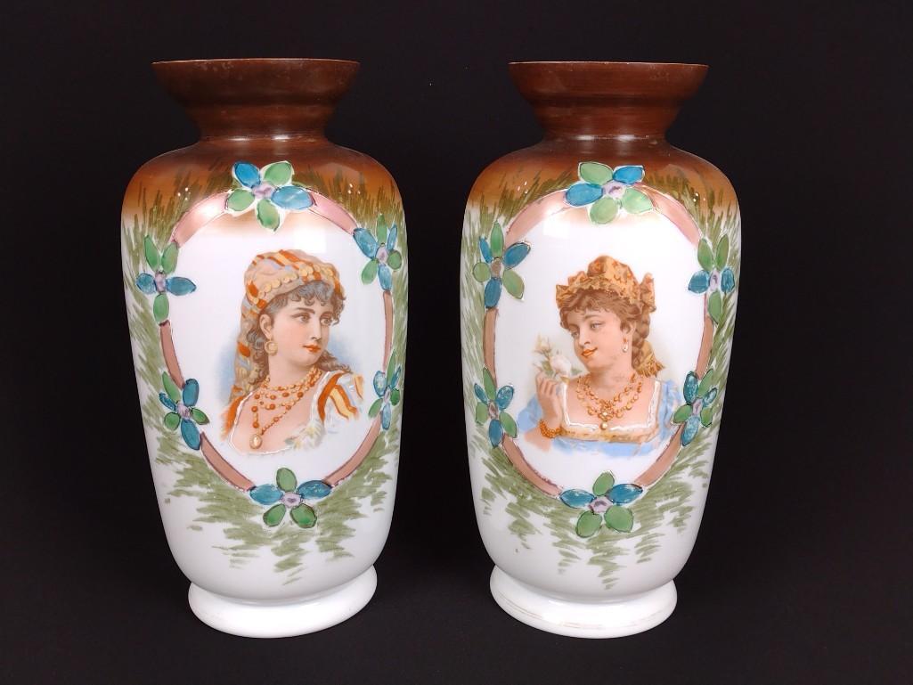 Pr Painted Glass Portrait Vases (1 of 3)