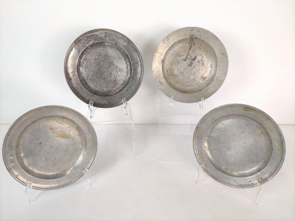 4 19th c English Pewter Plates (1 of 7)