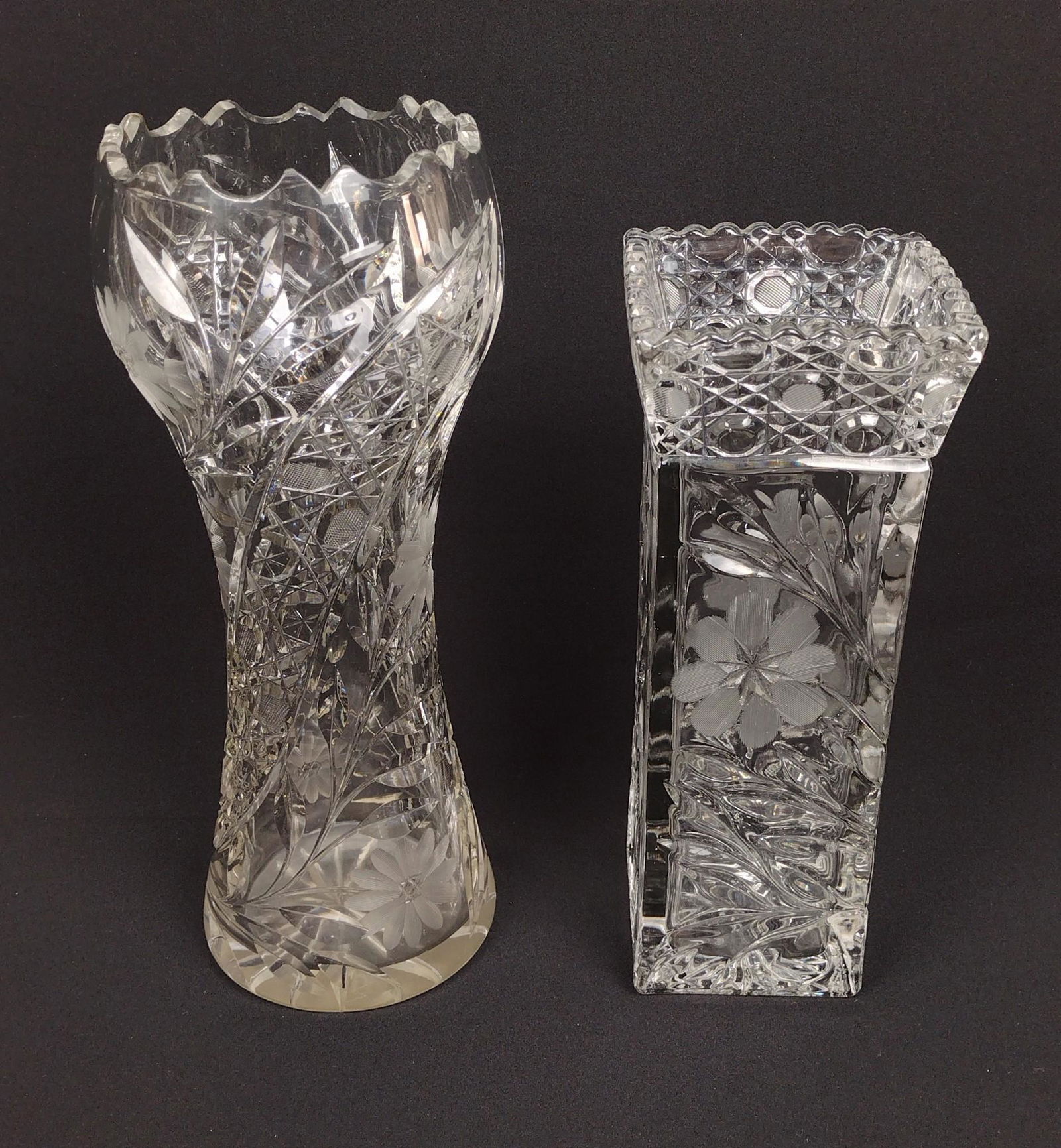 2 Cut and Etched Glass Vases (1 of 2)