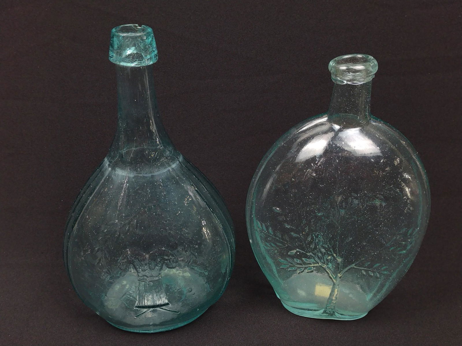 2 Blown Wheat/Tree Decorated Flasks (1 of 8)