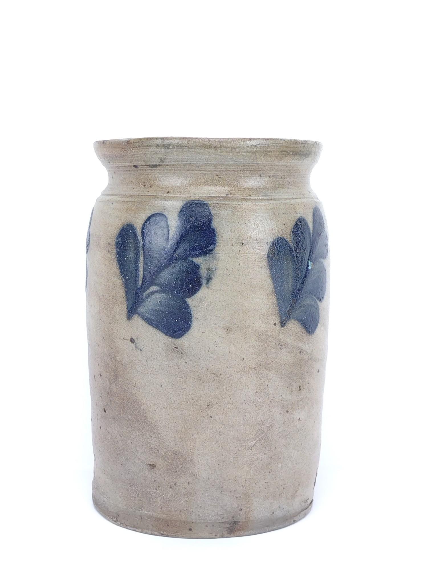 Antique Cobalt Decorated Stoneware Jar (1 of 2)