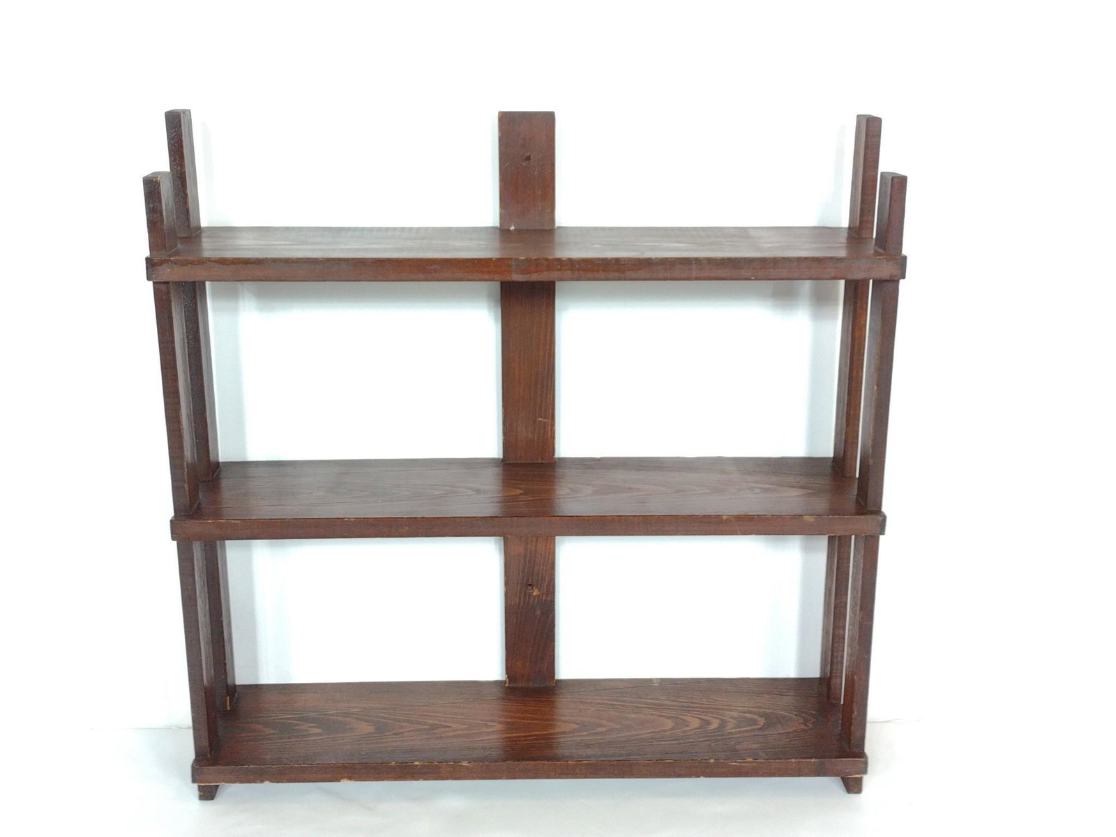 Wall Shelf: 24" wide X 6" deep X 24-1/2" high. Has some finish loss. MG. IMPORTANT: Before bidding, please read the terms and conditions. When you registered for the auction you agreed to these terms and will be 