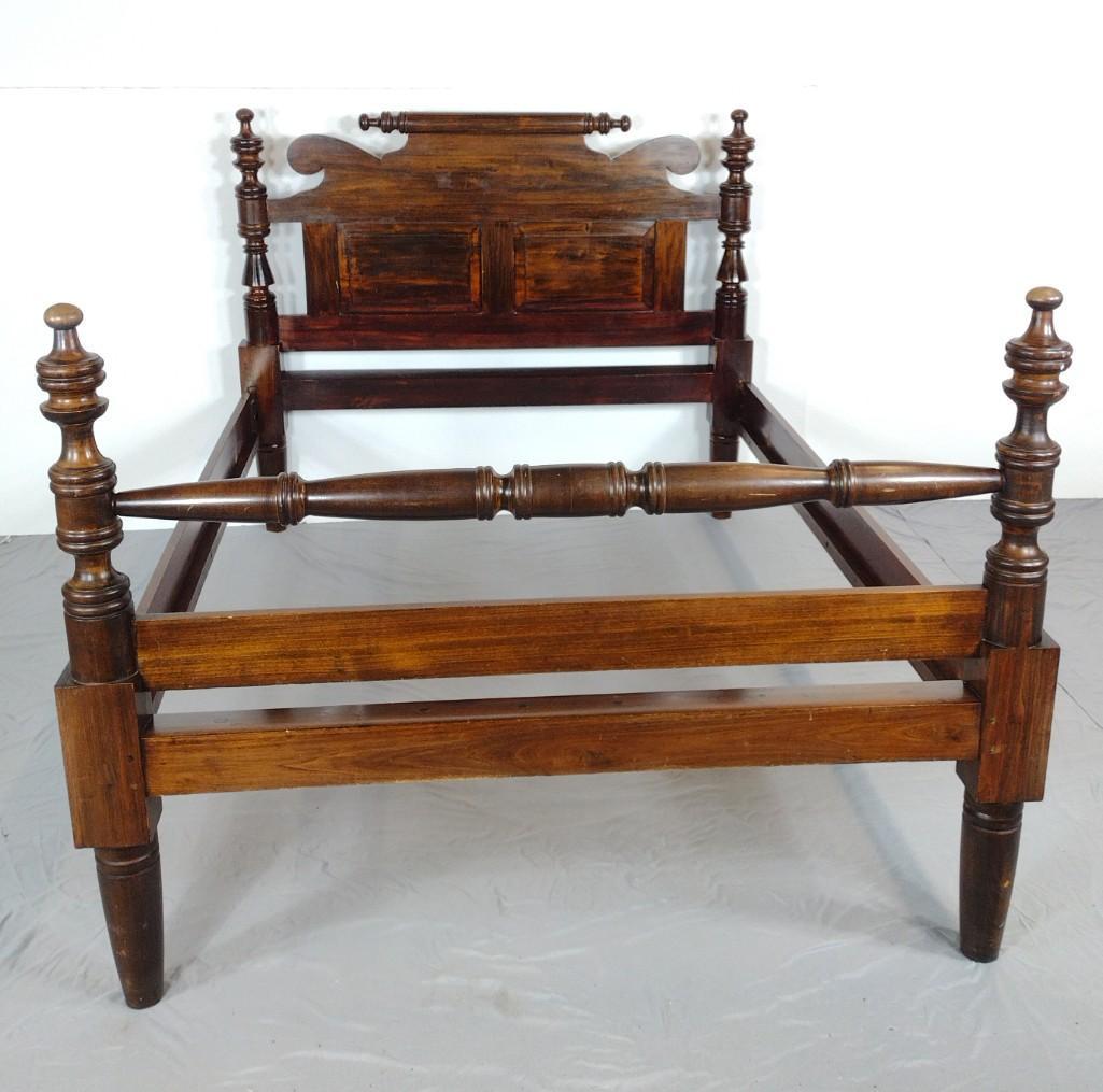 Full Size Bed: 55-1/2" wide X 81-1/2" deep X 46-1/2" high. Has some scratches. MG. IMPORTANT: Before bidding, please read the terms and conditions. When you registered for the auction you agreed to these terms and w