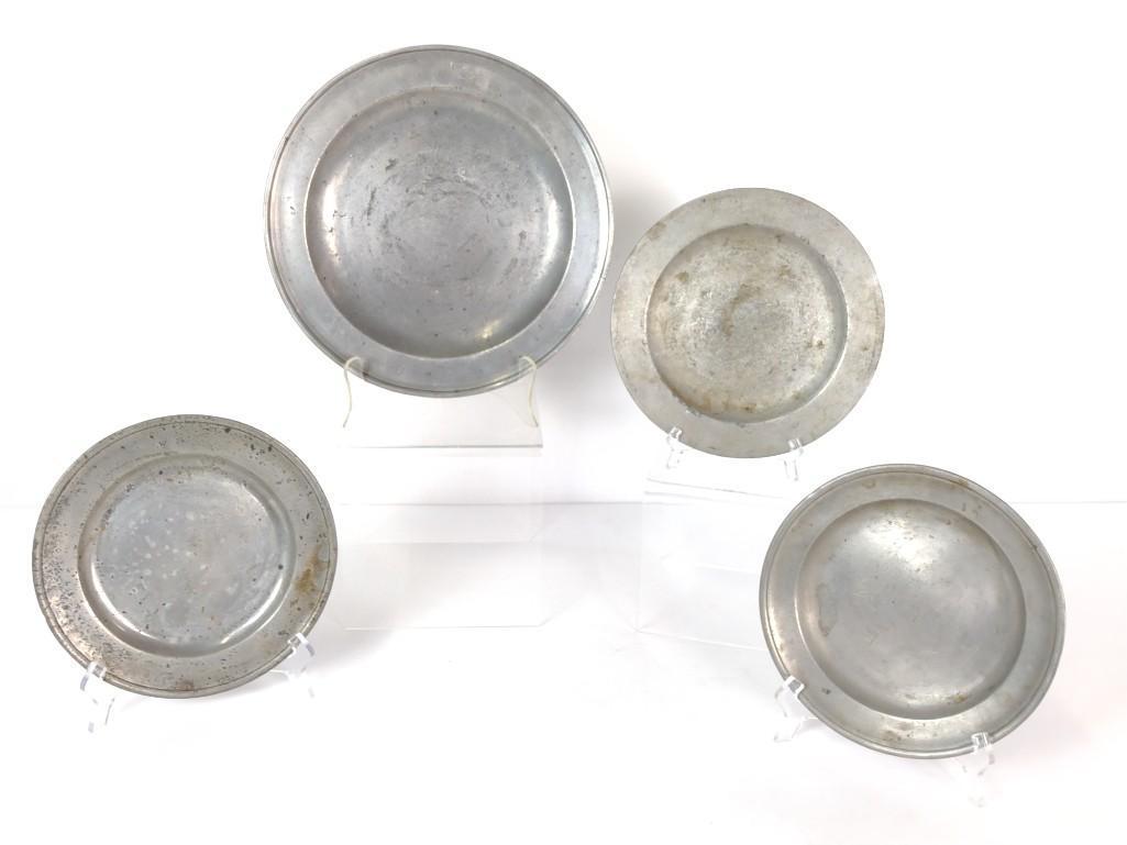 4 19th c English Pewter Plates (1 of 6)