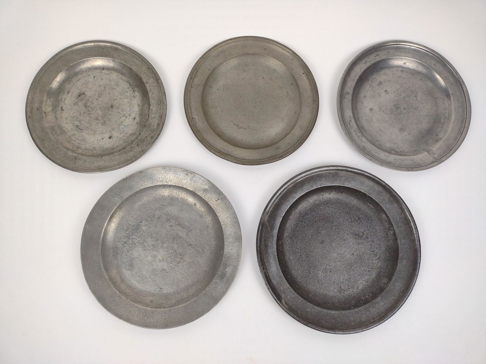 5 19th c English Pewter Plates (1 of 6)