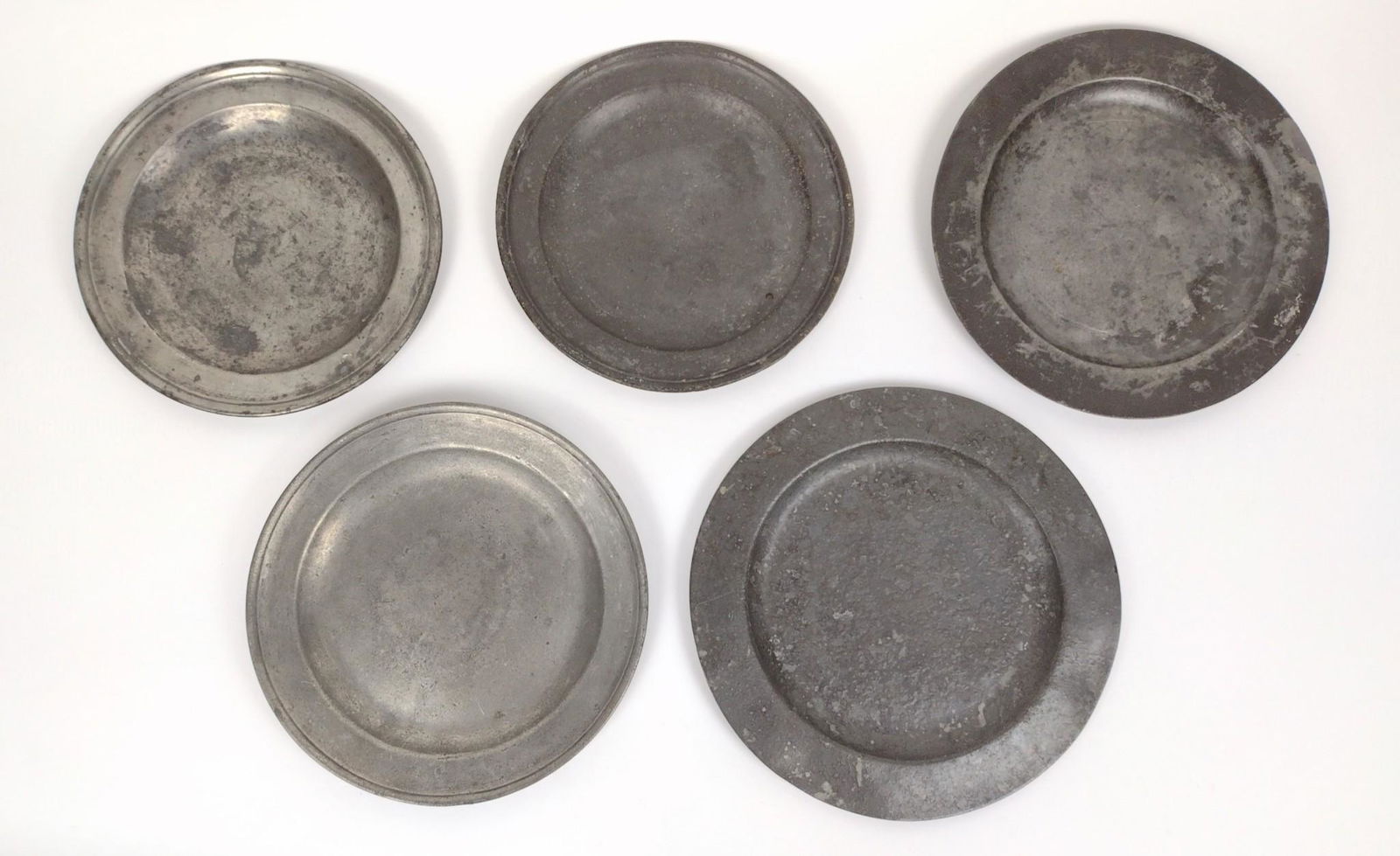5 19th c English Pewter Plates (1 of 5)