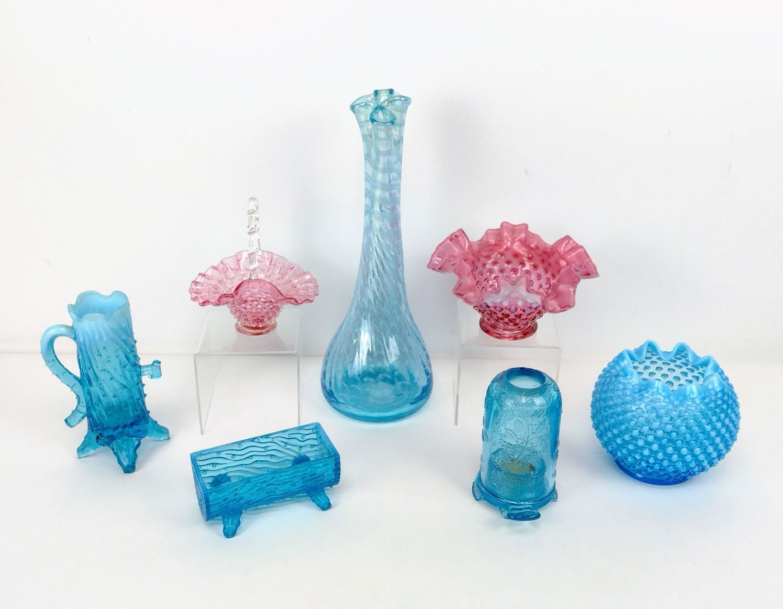 7 Pcs Blue & Cranberry Glassware (1 of 5)