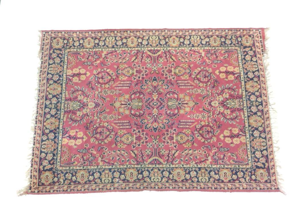 Persian Sarouk Area Rug: 3'9" wide X 5'2" long. Has losses around all edges. MG.