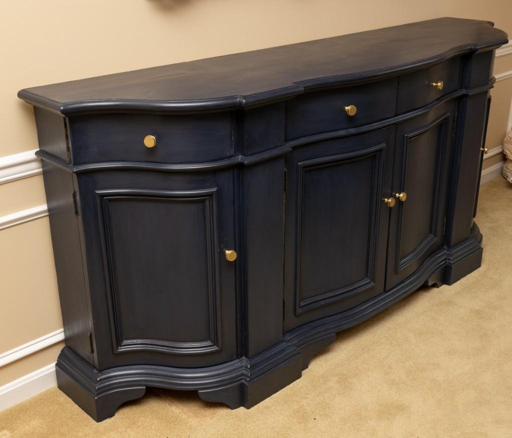 Hooker Furniture Co Blue Sideboard: 81-1/2" wide x 21" deep x 39-3/4" high. LR / WP IMPORTANT: Before bidding, please read the terms and conditions. When you registered for the auction you agreed to these terms and will be required to c