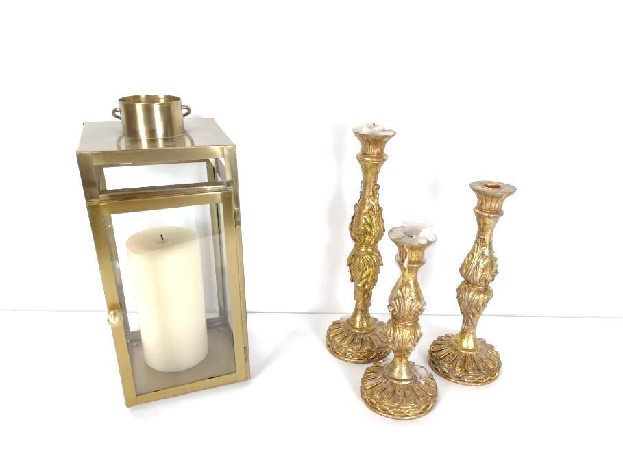 4 Candle Holders Incl Brass Lantern (1 of 3)