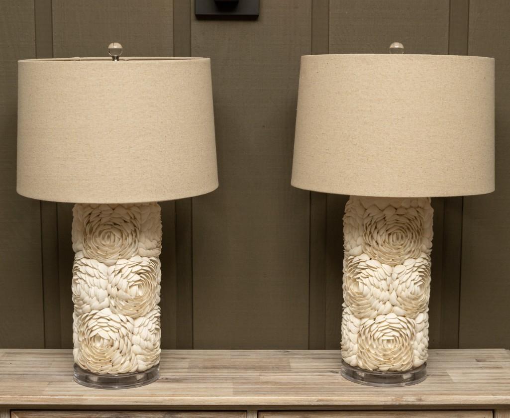 Pr Floral Motif Seashell Table Lamps (1 of 2)