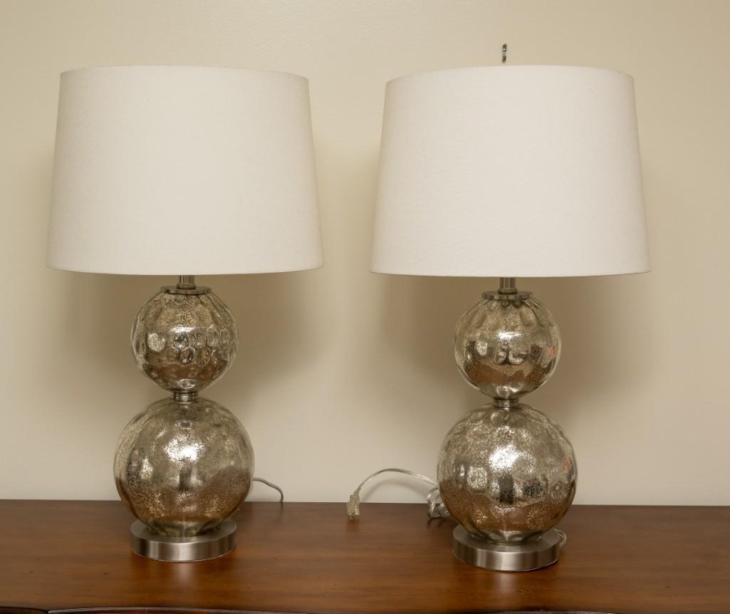 Pair Silvered Glass Globe Table Lamps (1 of 2)
