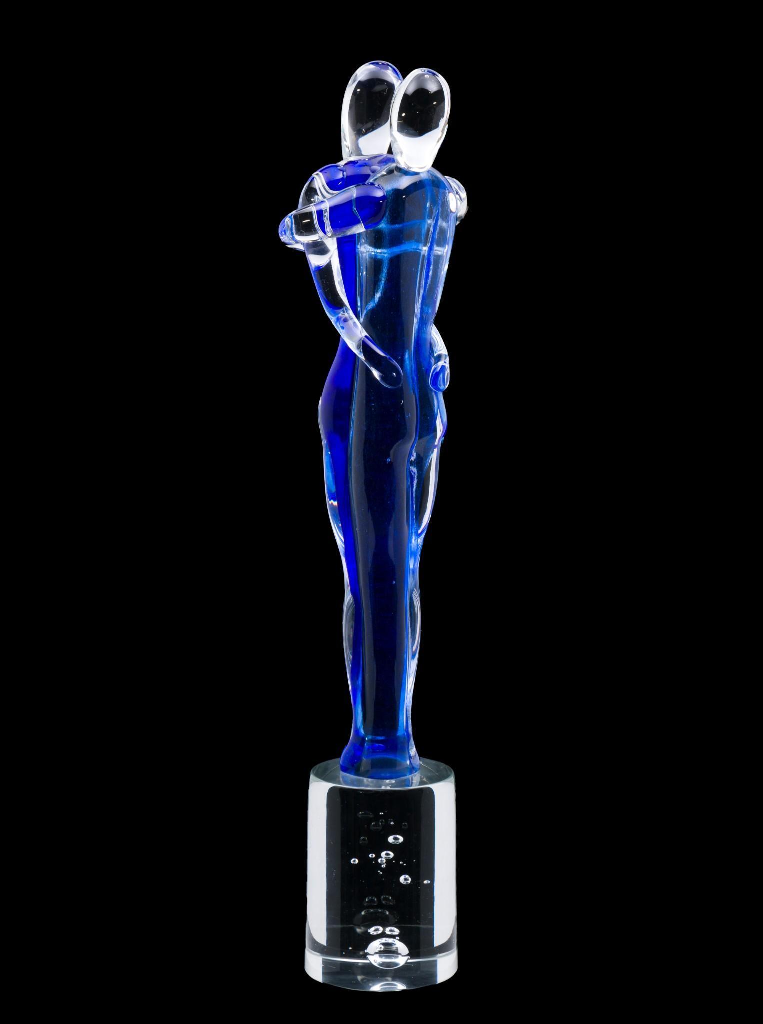 Henryk Rysz Art Glass Blue Lovers Statue (1 of 4)