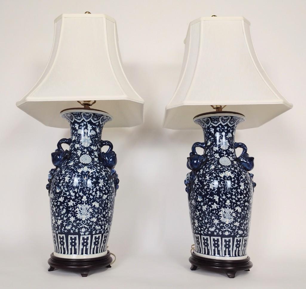 Pr Blue and White Ceramic Table Lamps (1 of 4)