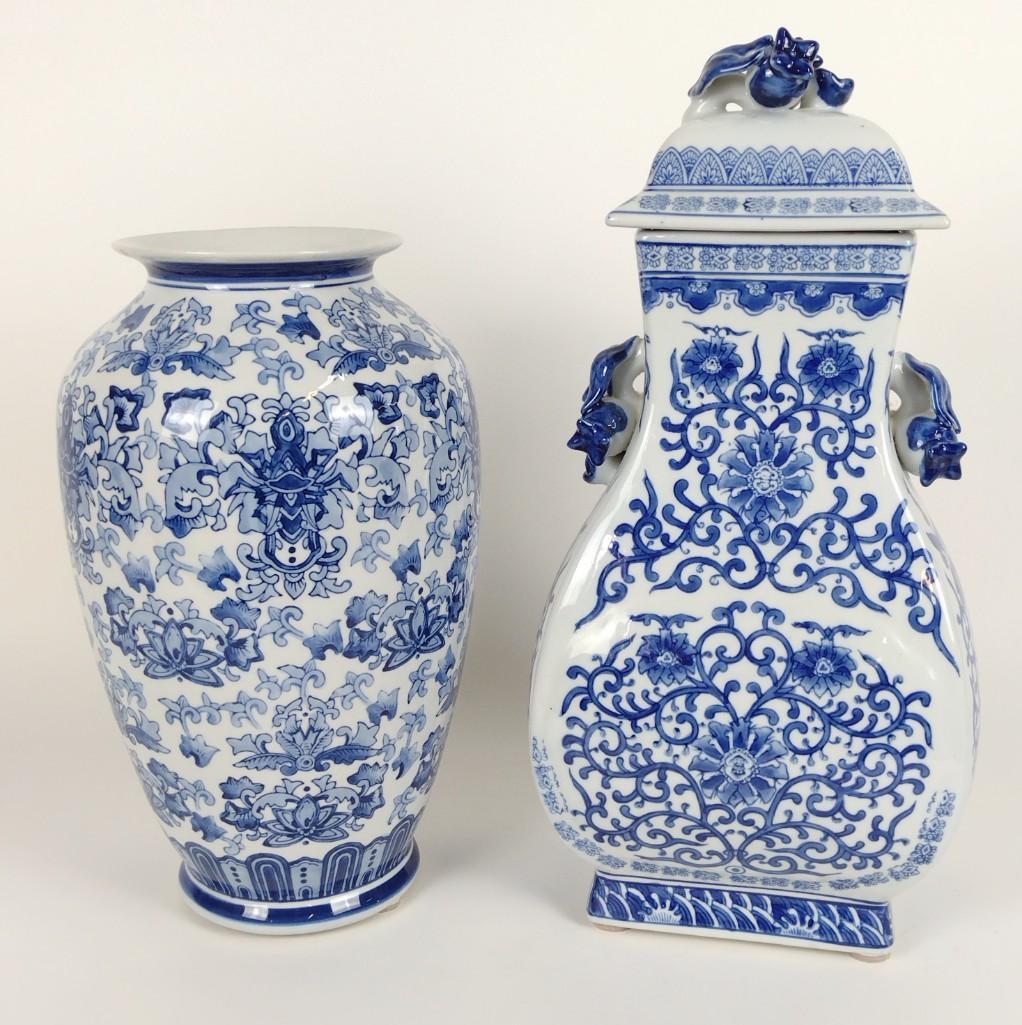Blue and White Ceramic Vase and Handled Jar (1 of 3)