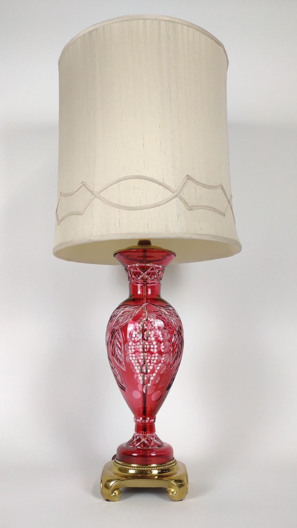 Cranberry Cut to Clear Table Lamp (1 of 1)