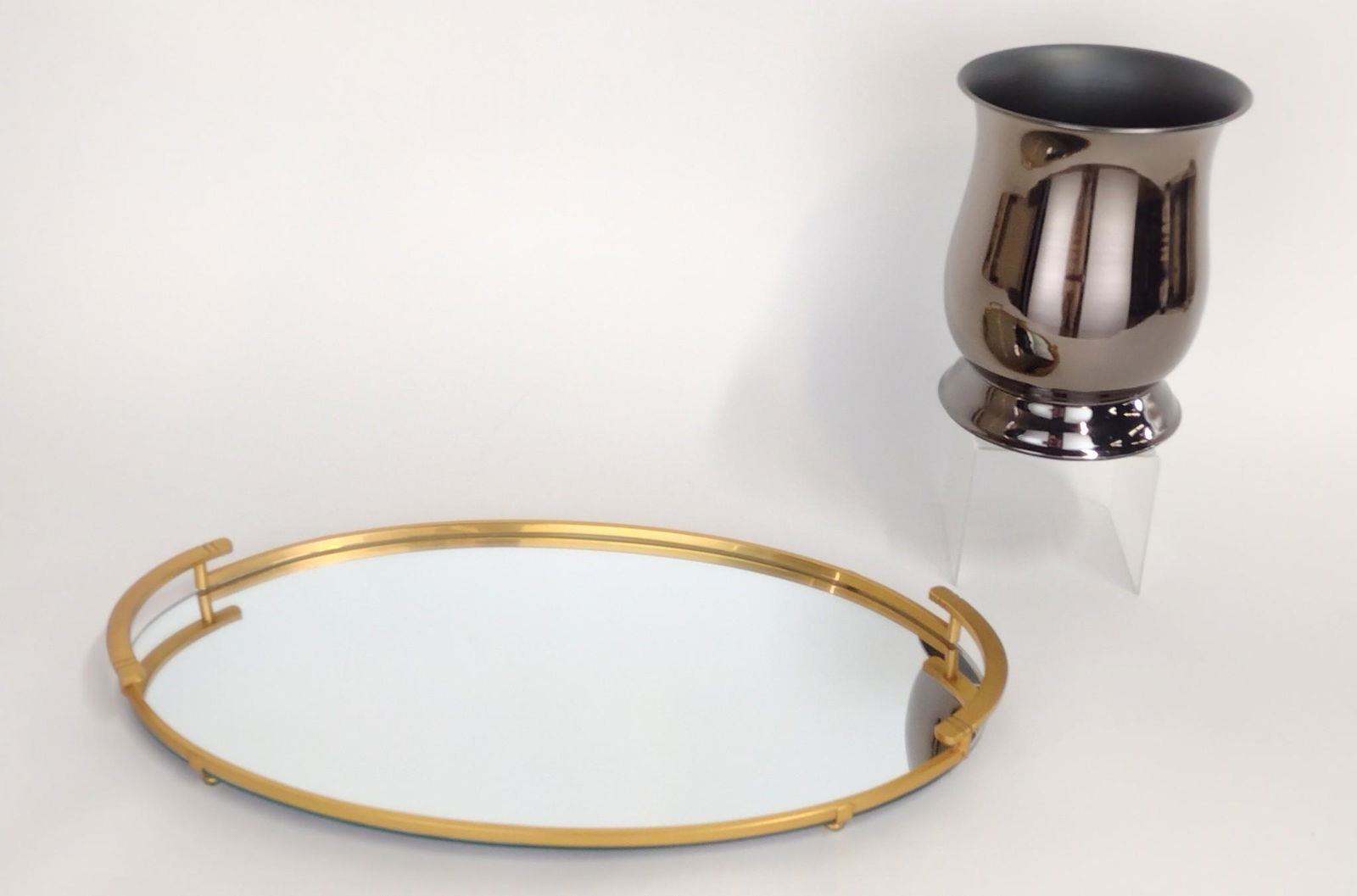 Mirrored Tray and Waste Basket (1 of 2)