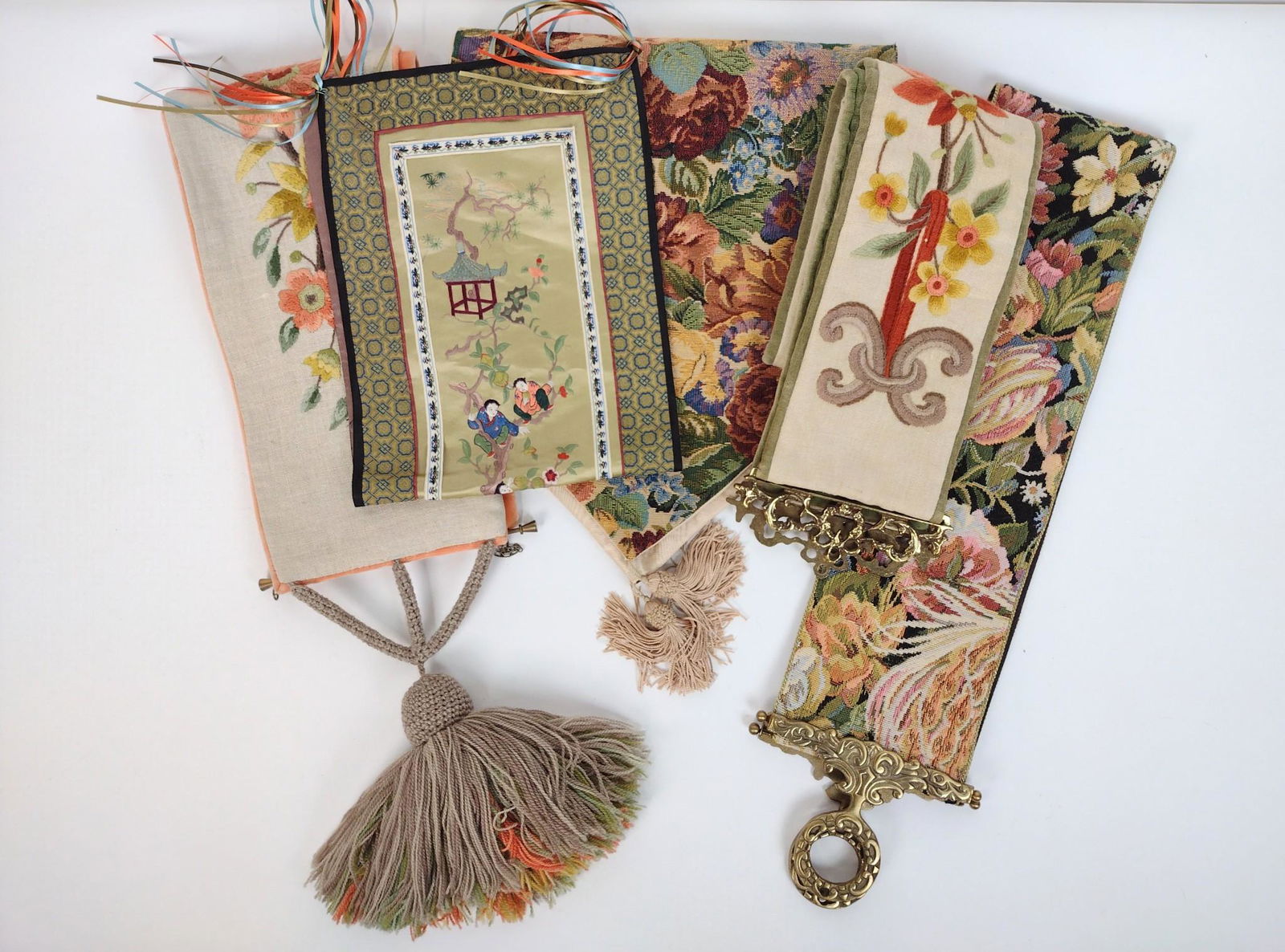 5 Bell Pulls and Table Runners: 24-1/2" to 75" long x 6-1/2" to 12-3/4" wide. MH. IMPORTANT: Before bidding, please read the terms and conditions. When you registered for the auction you agreed to these terms and will be required to