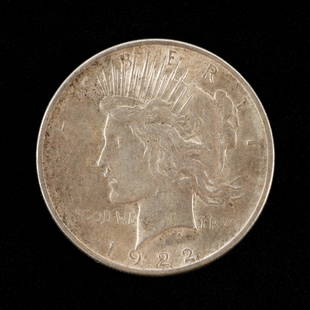 1922 Peace Silver Dollar: Extra fine. KE. IMPORTANT: Before bidding, please read the terms and conditions. When you registered for the auction you agreed to these terms and will be required to comply with them.