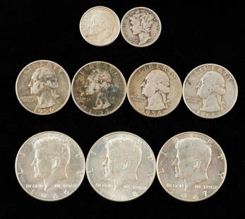 9 U.S. Silver Coins Incl 2 Dimes: Dimes include 1941 Mercury Head. Also includes four quarters and three Kennedy half dollars at 40% silver. KE. IMPORTANT: Before bidding, please read the terms and conditions. When you registered for