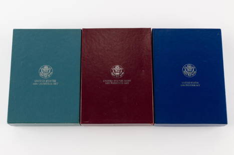 3 Prestige Proof Sets: Includes 1986, 1987 and 1988. Each set includes dollar struck in 90% silver. KE. IMPORTANT: Before bidding, please read the terms and conditions. When you registered for the auction you agreed to thes