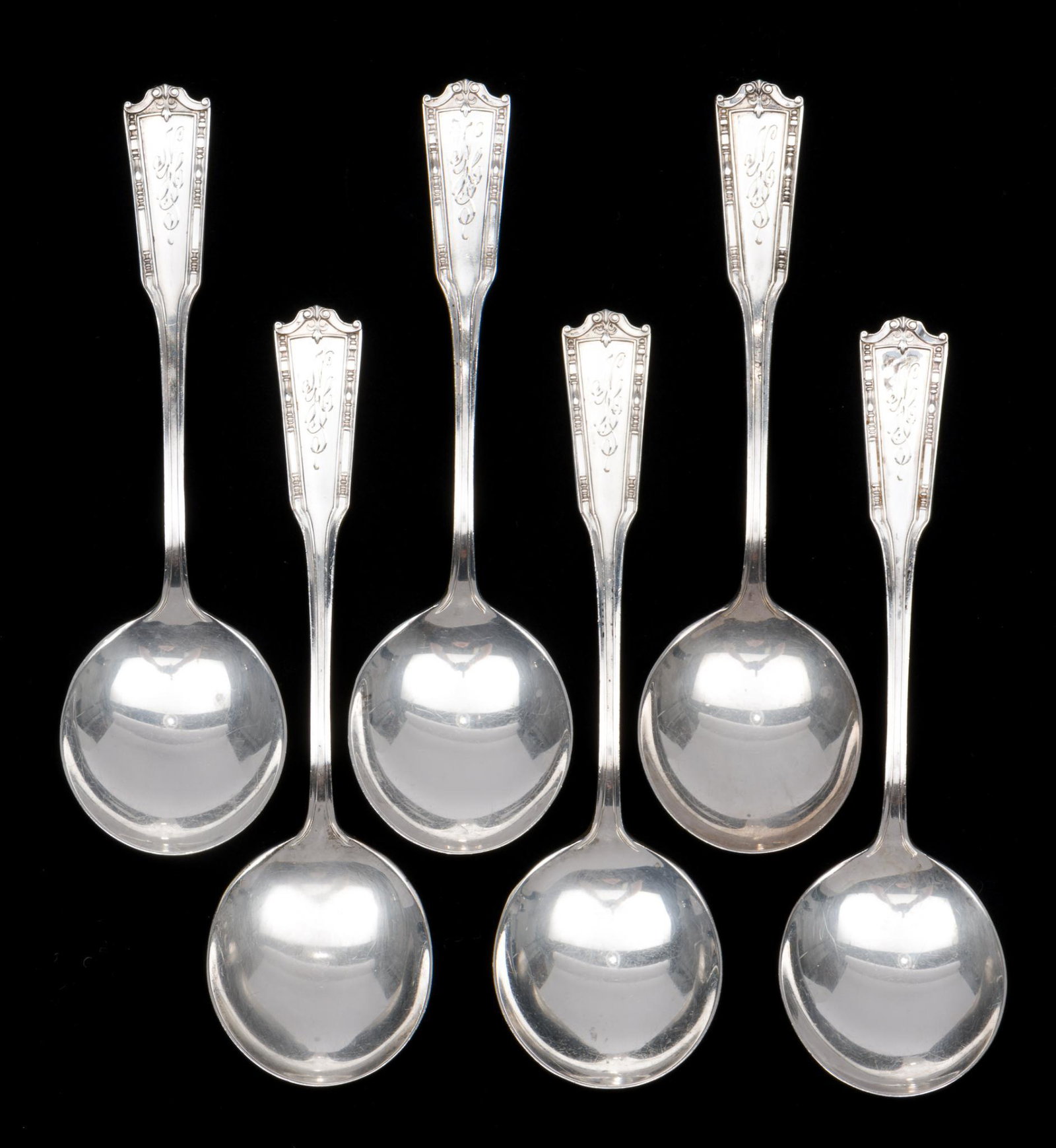 6 Wilcox & Evertsen Bouillon Spoons: Six Wilcox and Evertsen bouillon spoons. Nathan Hale pattern, 1912. Monogrammed. 5" long. 3.3 troy ounces. KE. IMPORTANT: Before bidding, please read the terms and conditions. When you registered for 