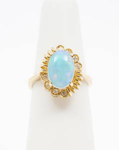 14K Gold, Opal & .16 CTW Diamond Ring