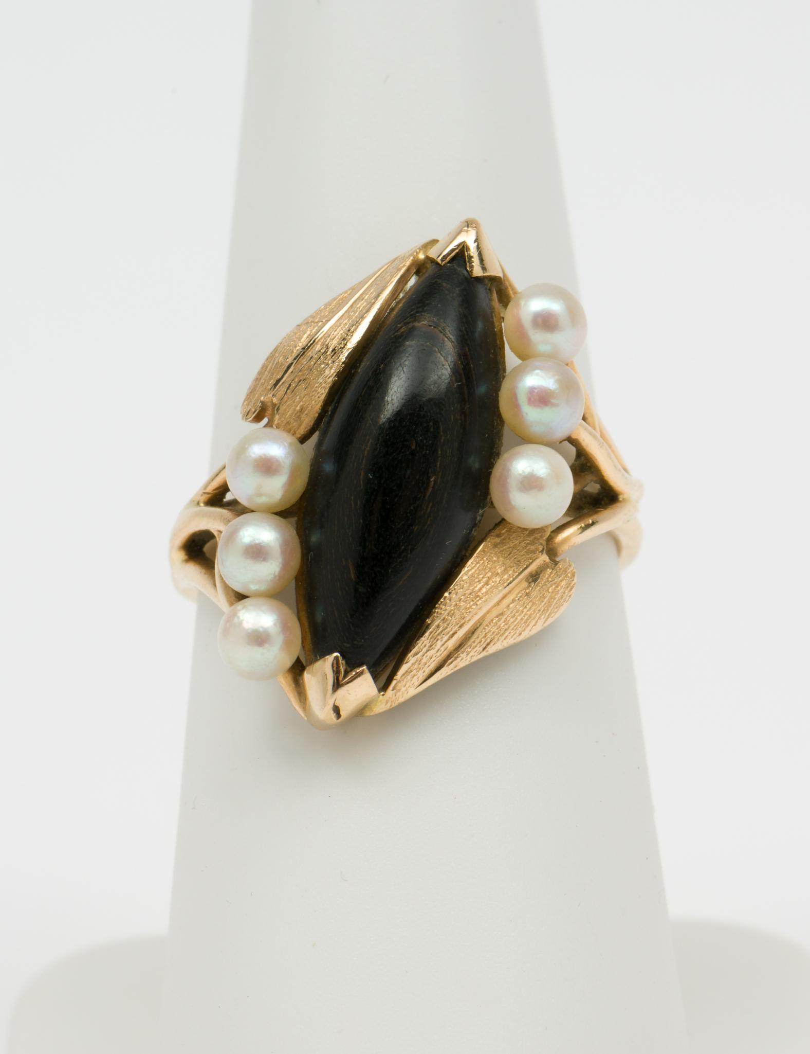 14K Black Coral & Pearl Ring (1 of 3)