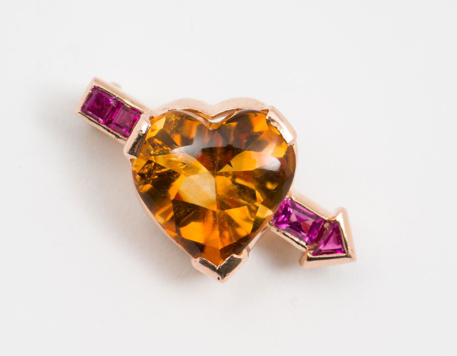 14K Gold & Gemstone Heart and Arrow Pin (1 of 2)