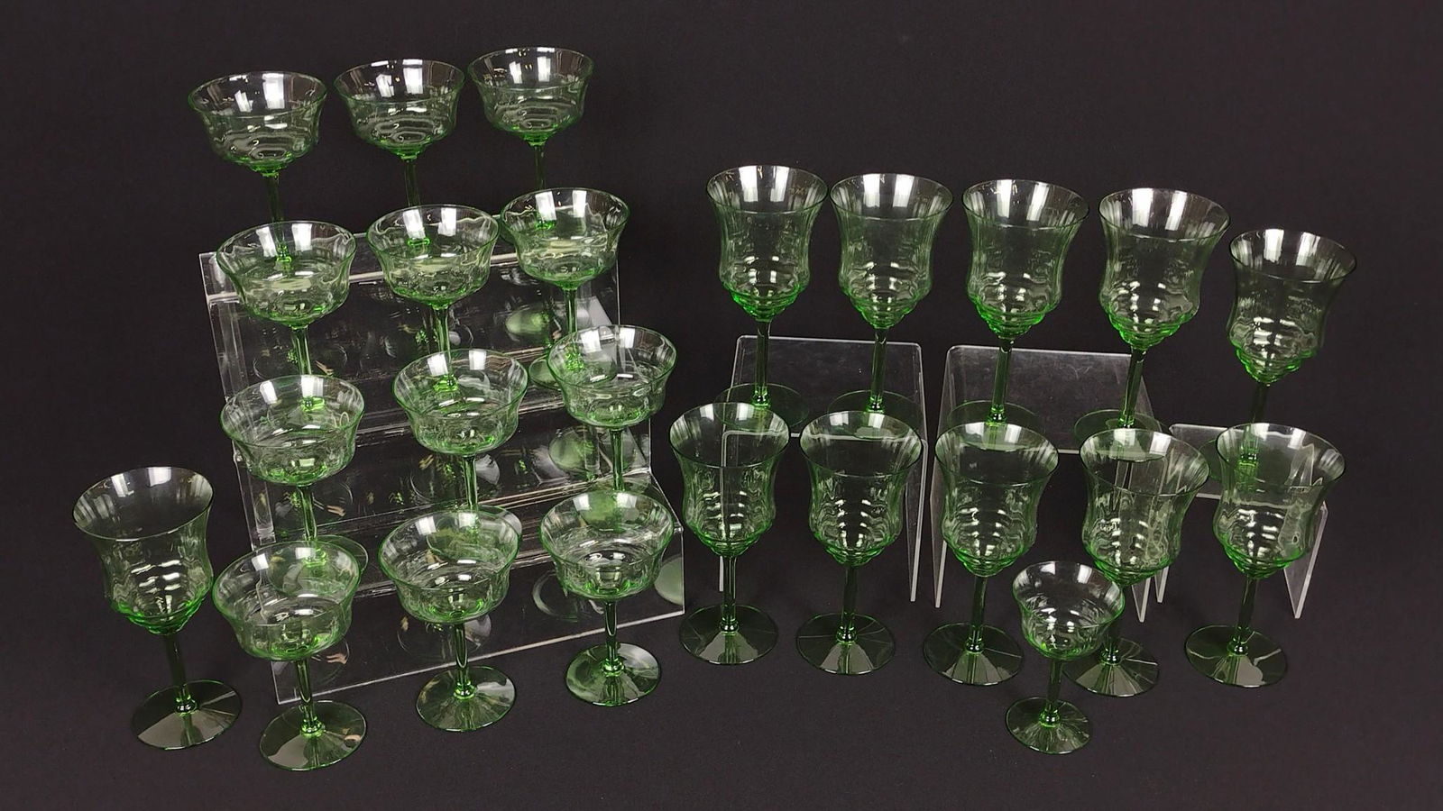 24 Pcs Green Depression Glass Stemware (1 of 3)