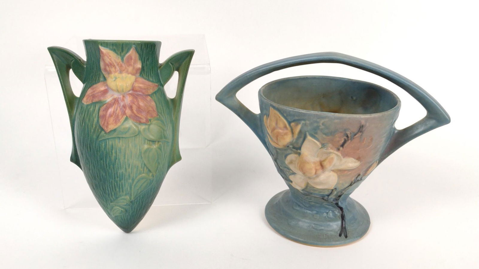 Roseville Basket and Wall Vase (1 of 3)