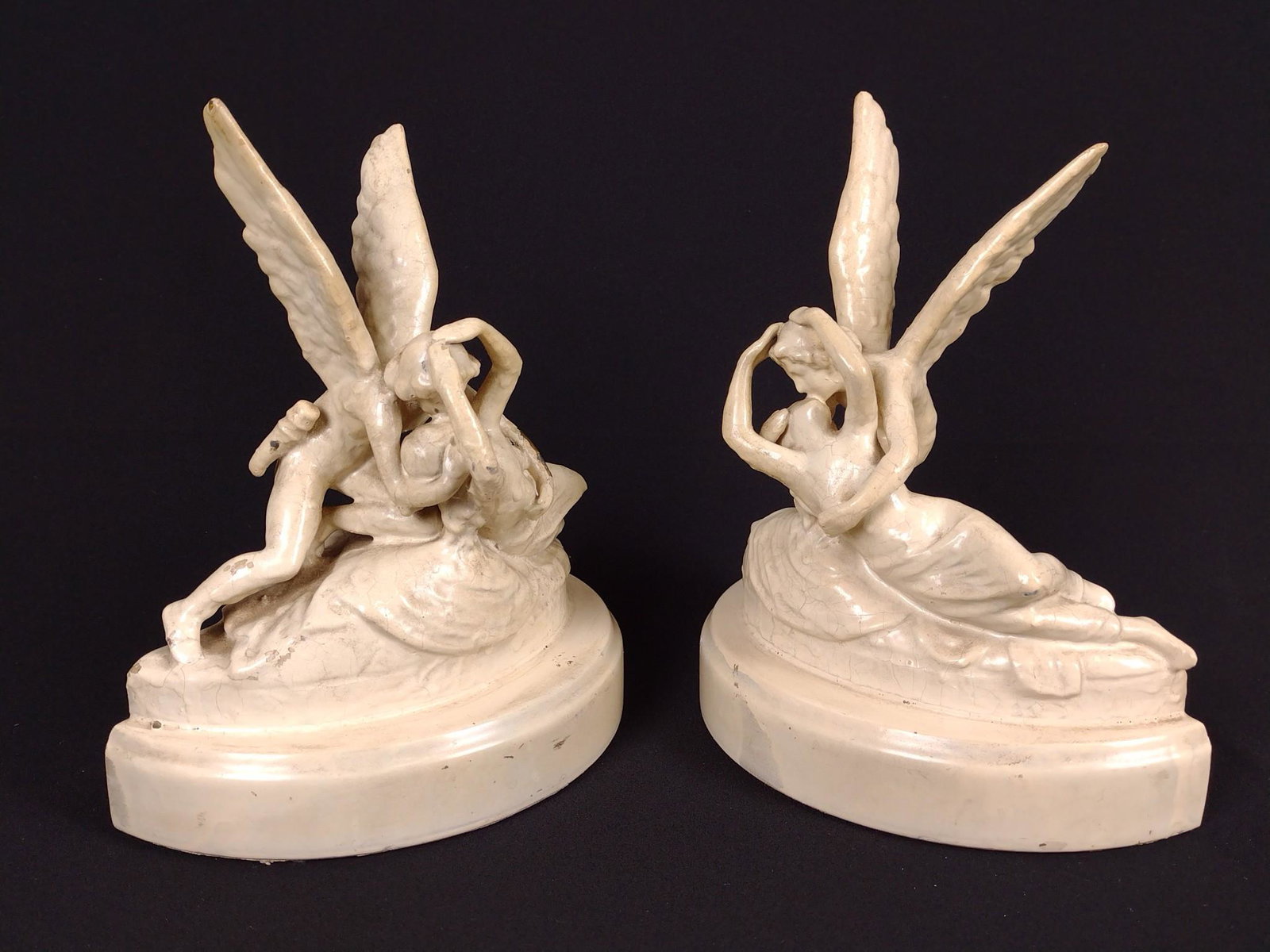 Pr Psyche Revived by Cupid's Kiss Bookends: 7-1/2" wide X 3-1/2" deep X 8" high. DM IMPORTANT: Before bidding, please read the terms and conditions. When you registered for the auction you agreed to these terms and will be required to comply wi