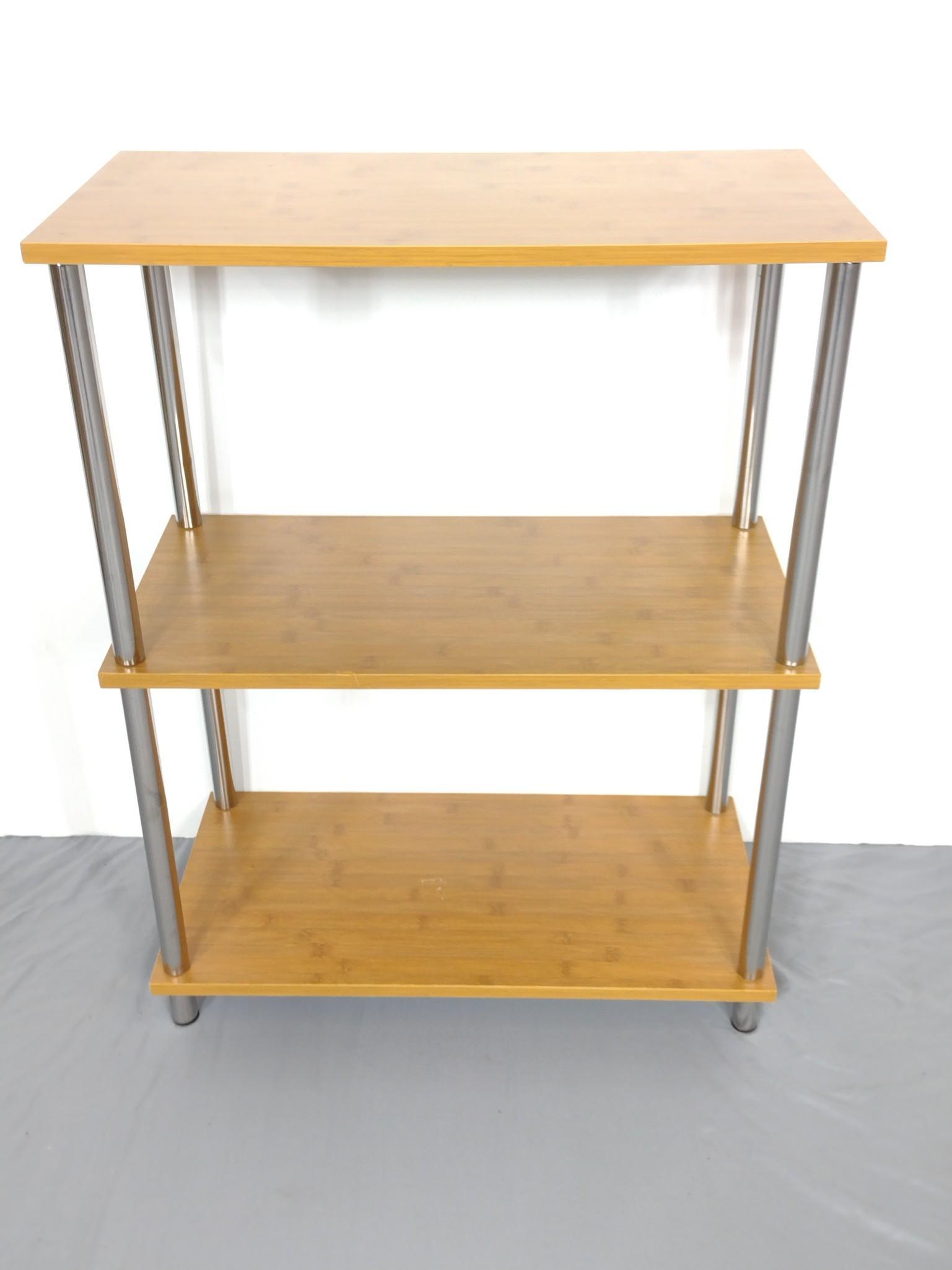 Three Tier Shelf: 23-3/4" wide X 12" deep X 39-1/2" high. Bottom shelf has some scratches. No manufactures name found. MG. IMPORTANT: Before bidding, please read the terms and conditions. When you registered for the au