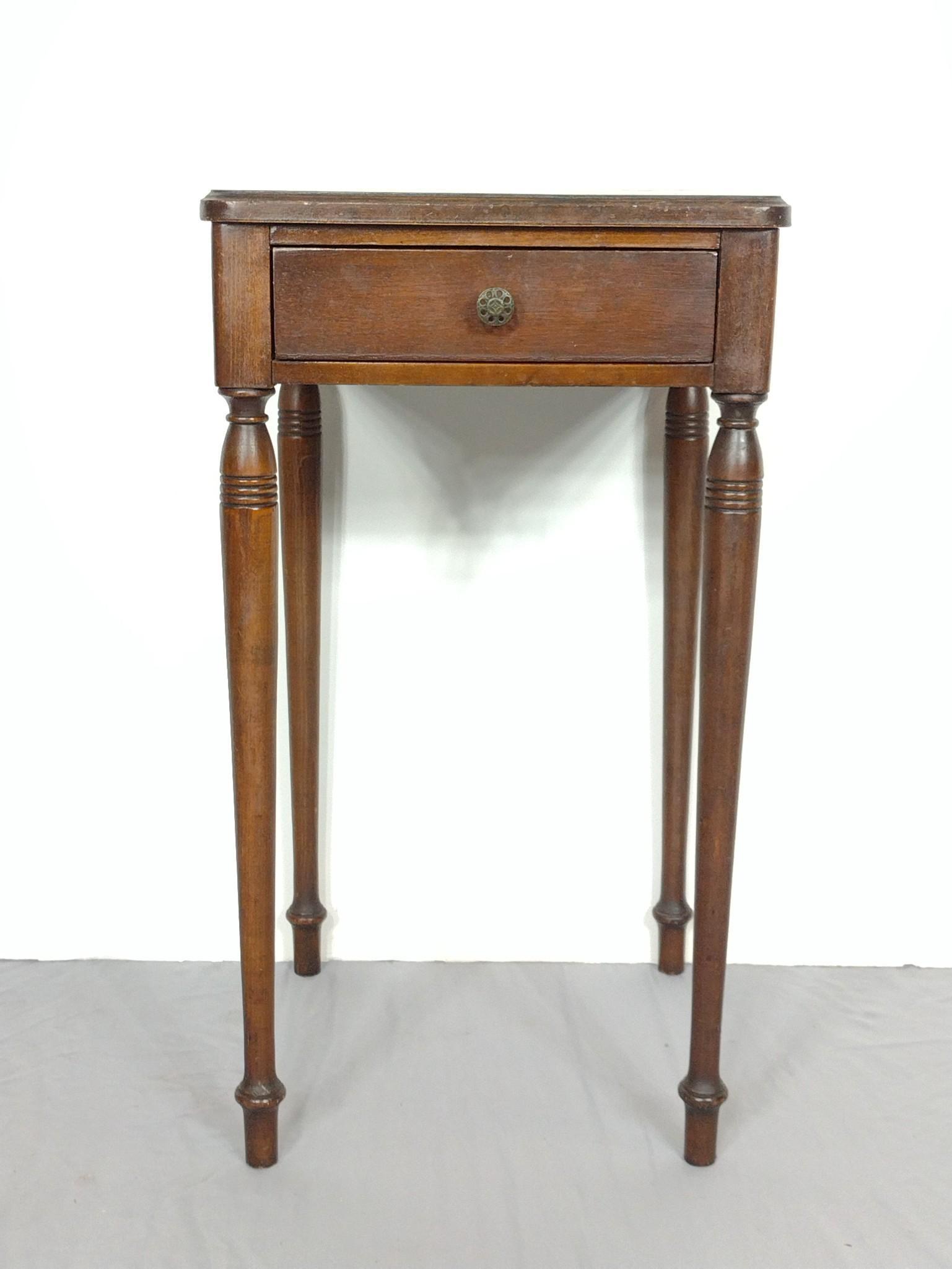 Single Drawer Work Table: 16" wide X 16" deep X 29" high. Has some scratches and finish loss. MG. IMPORTANT: Before bidding, please read the terms and conditions. When you registered for the auction you agreed to these terms a