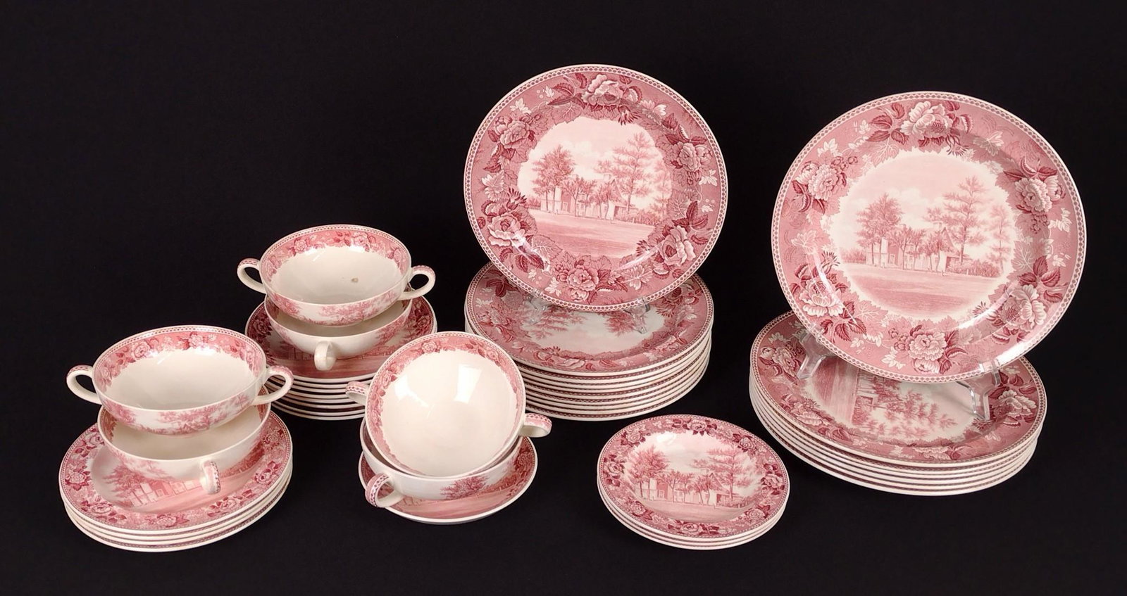 39 Pcs Wedgwood "Old Avery Homestead" D.A.R. Dinnerware: Gorton, Connecticut. Anna Warner Bailey chapter D.A.R. Dinner plate: 10" diameter IMPORTANT: Before bidding, please read the terms and conditions. When you registered for the auction you agreed to the