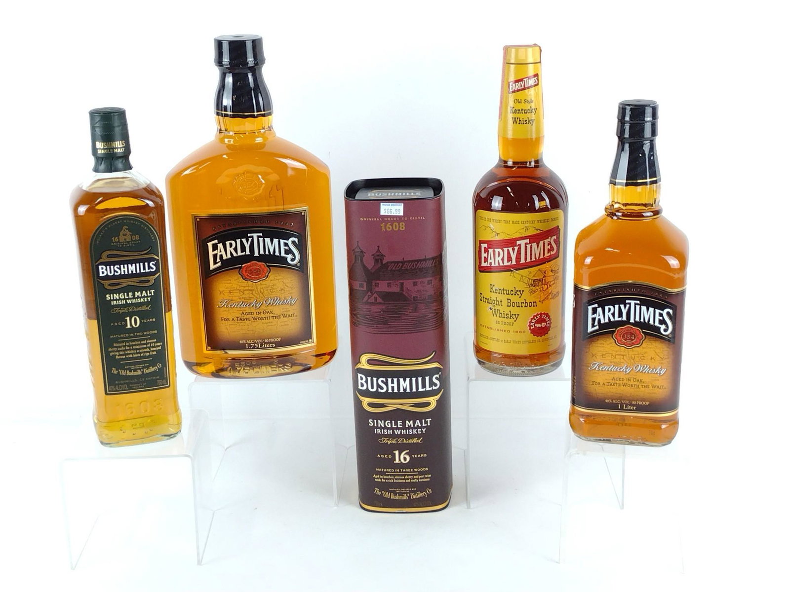 5 Estate Bottles Whiskey Incl Early Times: Also includes Bushmills Irish Whiskey. All sealed and unopened. 750 mL to 1.75 L. DP. This lot cannon be shipped. IMPORTANT: Before bidding, please read the terms and conditions. When you registered f
