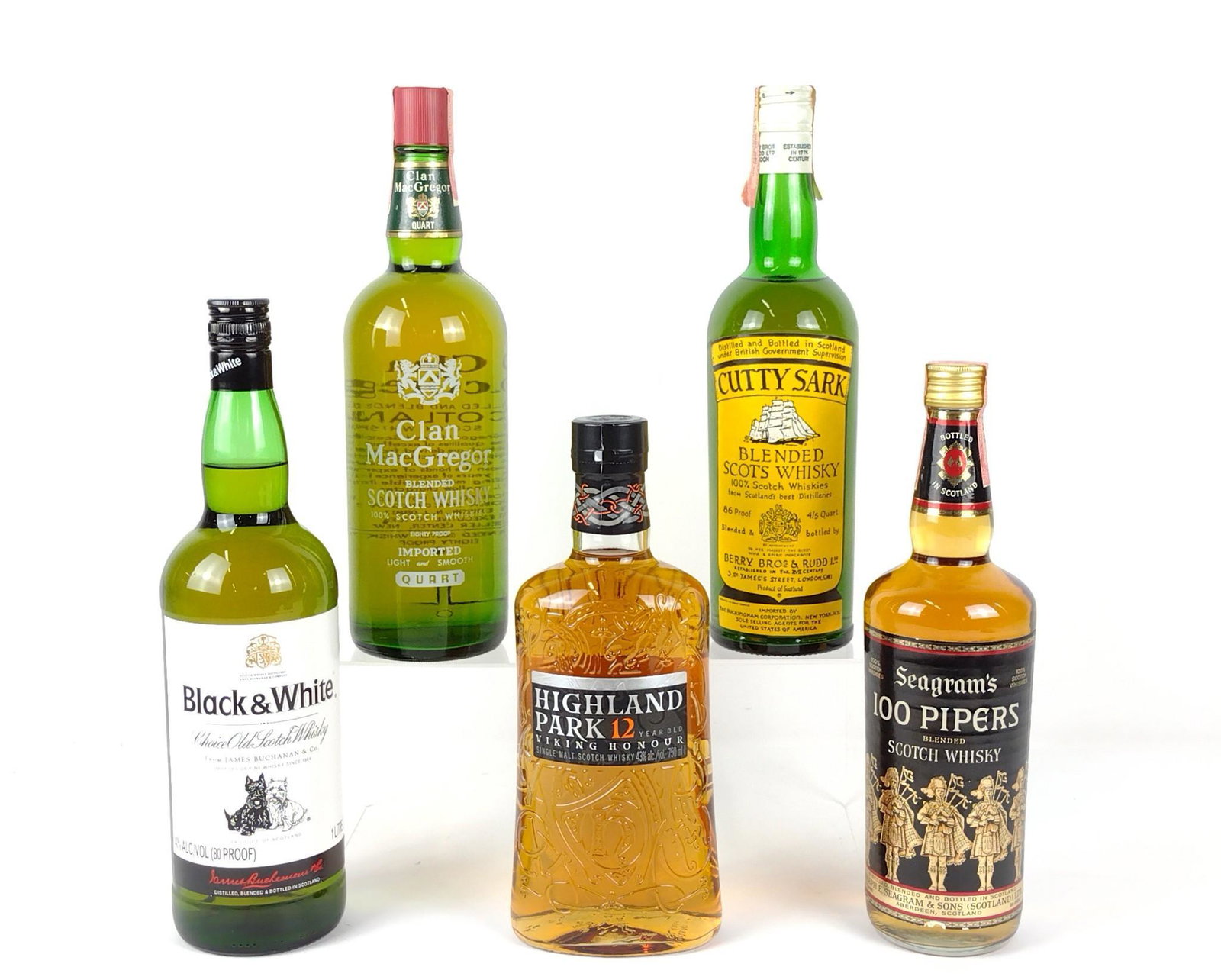 5 Estate Bottles Scotch Whisky: All sealed and unopened. 750 mL to 1 qt. DP. This lot cannot be shipped. IMPORTANT: Before bidding, please read the terms and conditions. When you registered for the auction you agreed to these terms 